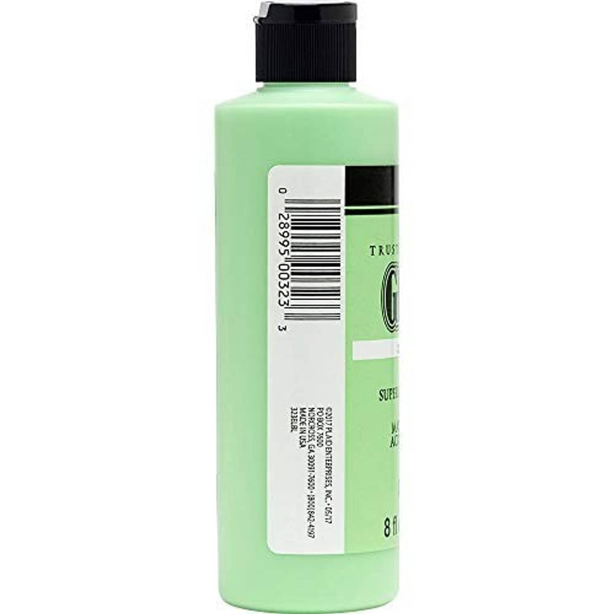 FolkArt glow-in-the-dark acrylic paint bottle, back label view, green bottle
