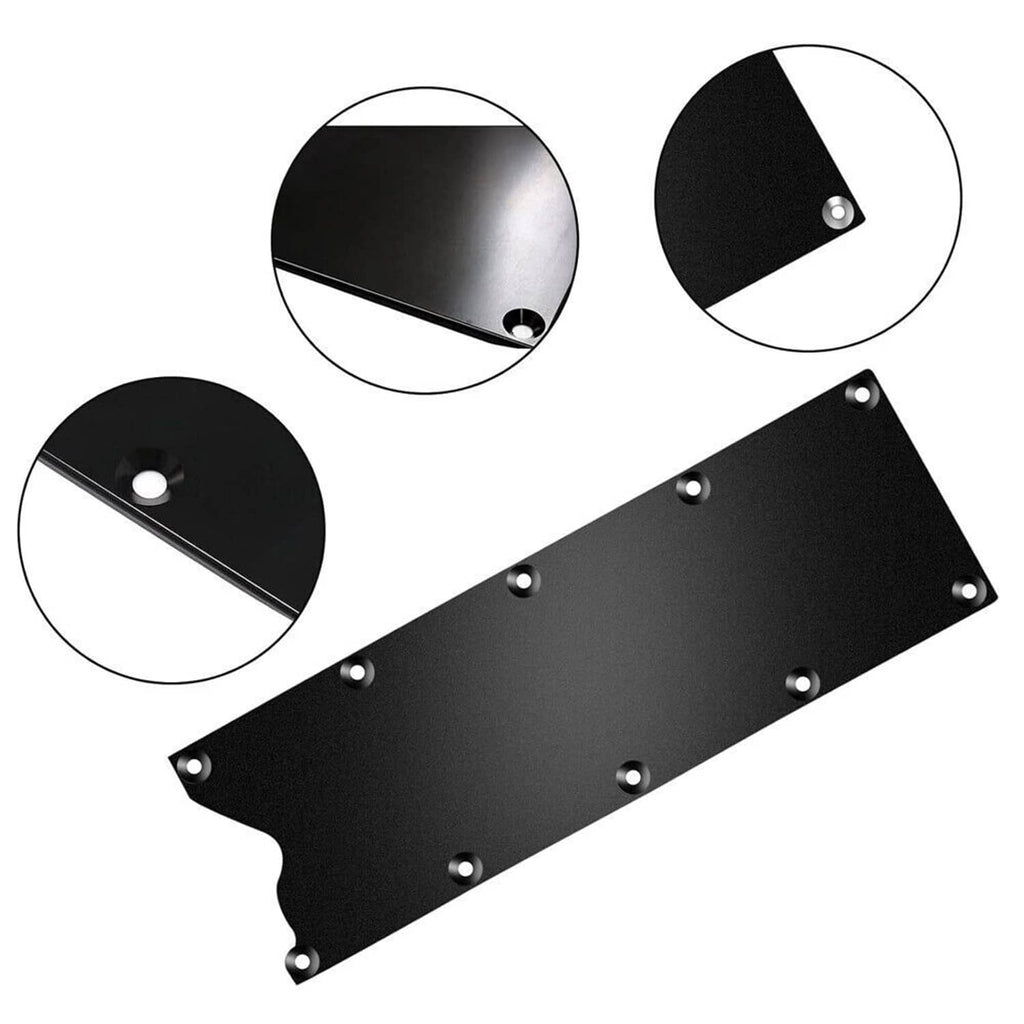 Billet aluminum valley pan cover plate with black finish and mounting hardware