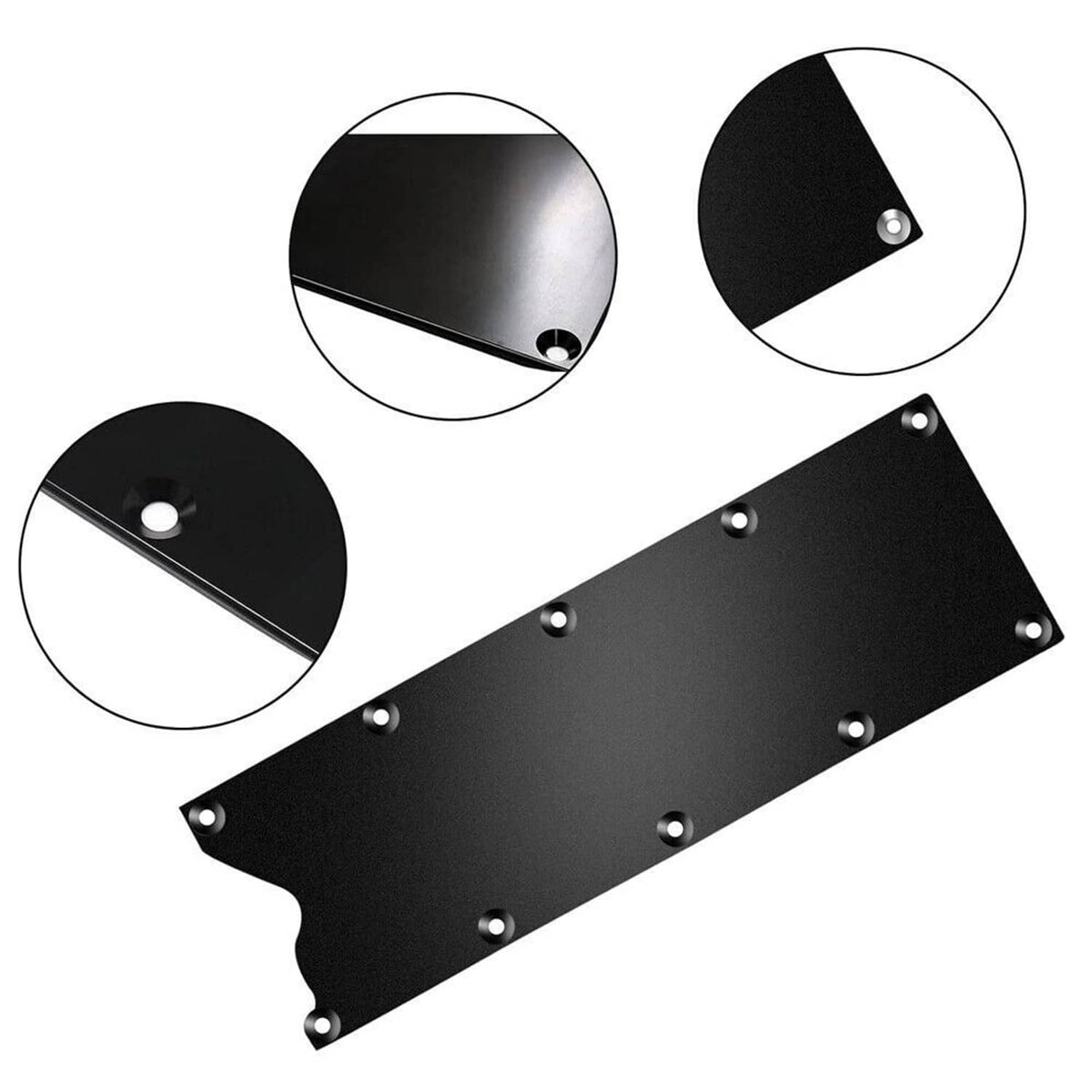 Billet aluminum valley pan cover plate with black finish and mounting hardware