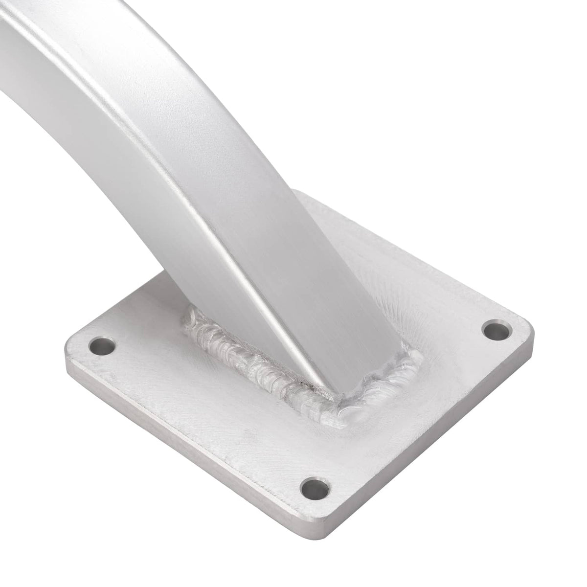 Trolling motor bracket base plate with four bolt holes and welded painted silver arm