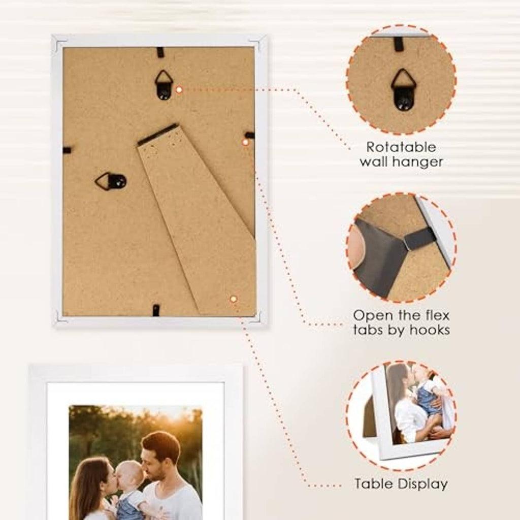 5x7 photo frame with rotatable wall hanger and open flex tabs for easy loading