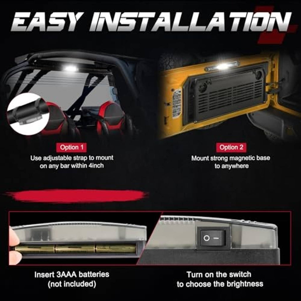 LED light bar with rocker switch and nylon strap for roll bar mounting