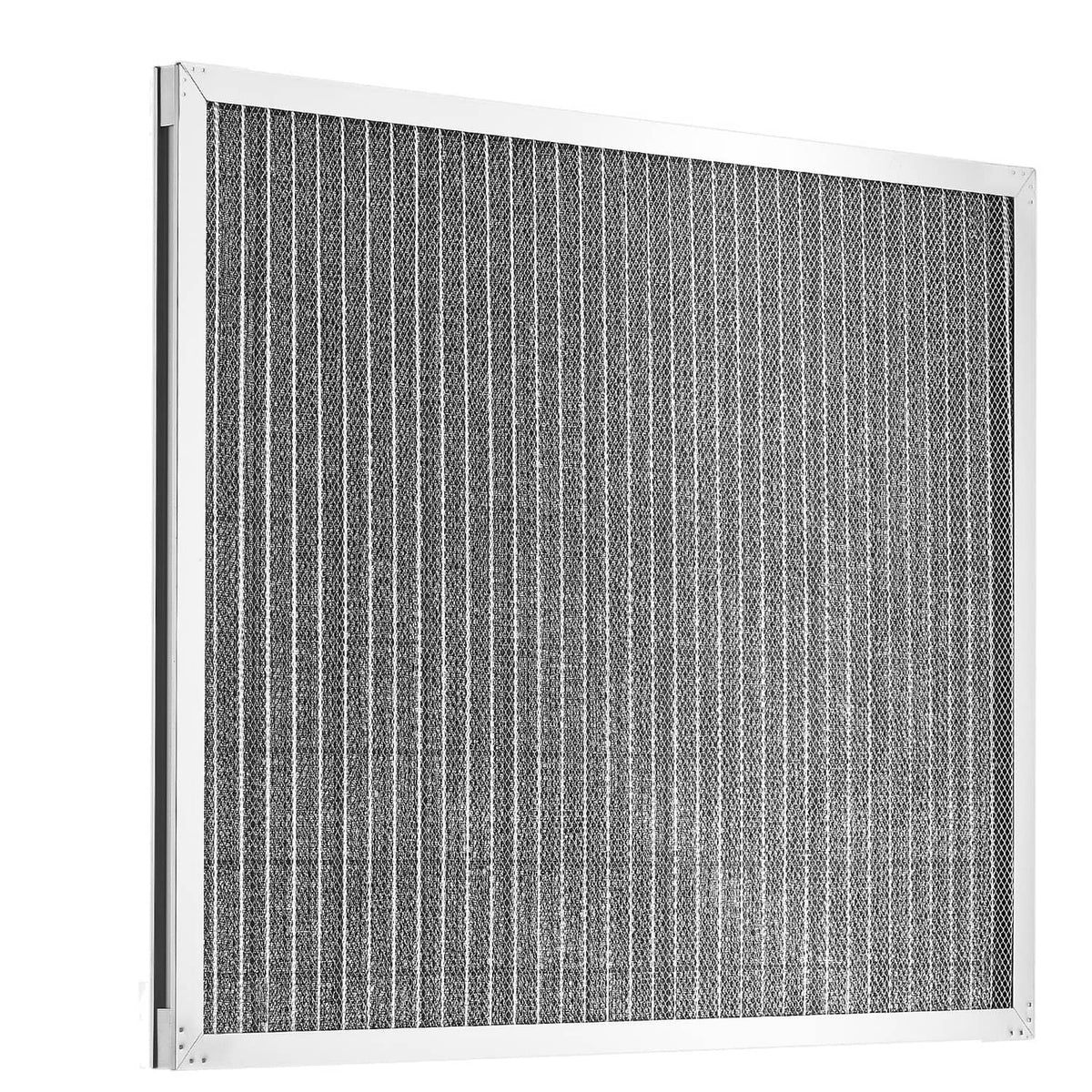 Aluminum electrostatic air filter panel with gray mesh and white border frame