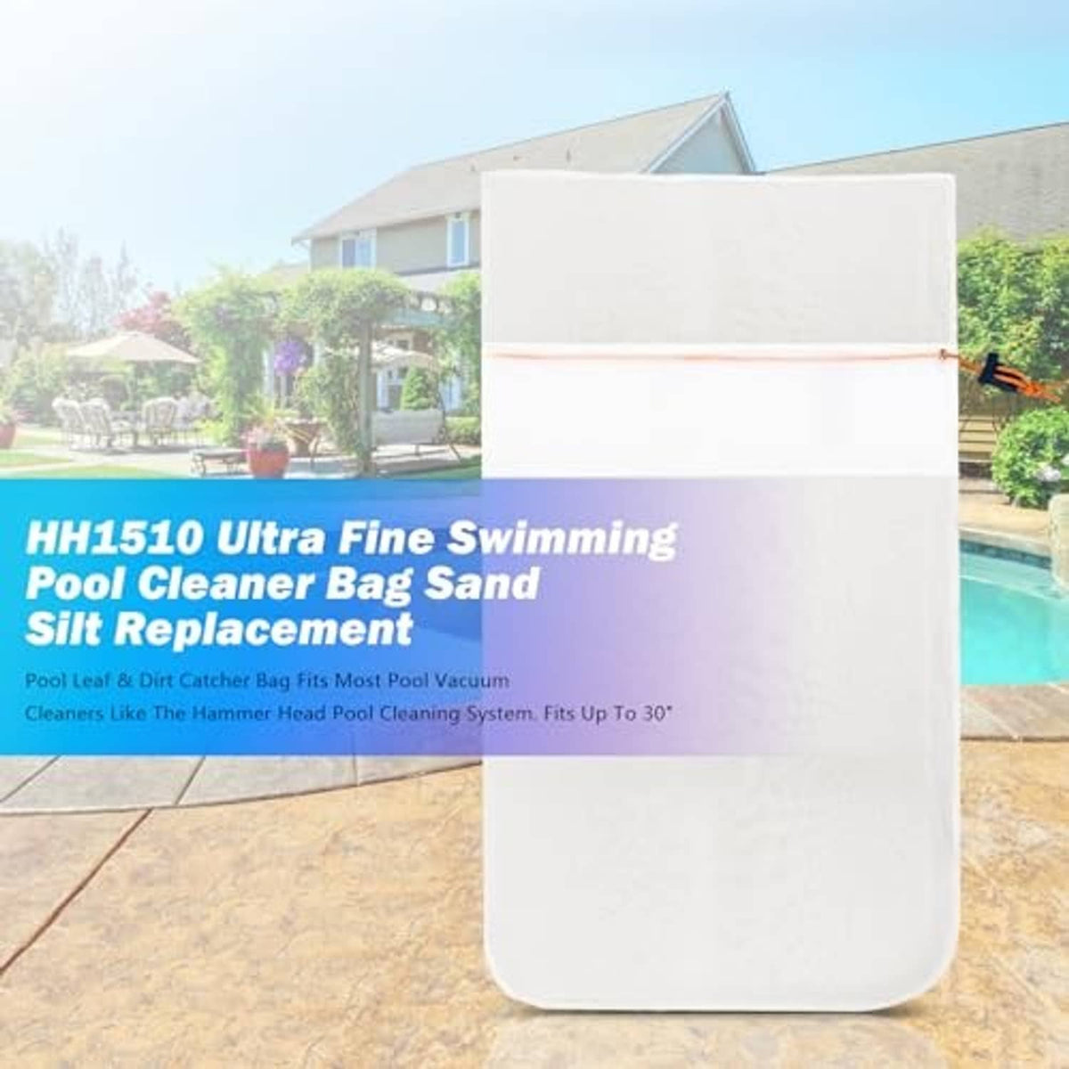 White pool cleaner replacement debris bag for sand, silt, and fine debris