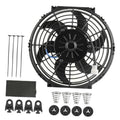 10-inch radiator cooling fan kit with black fan grille, connector, and mounting hardware