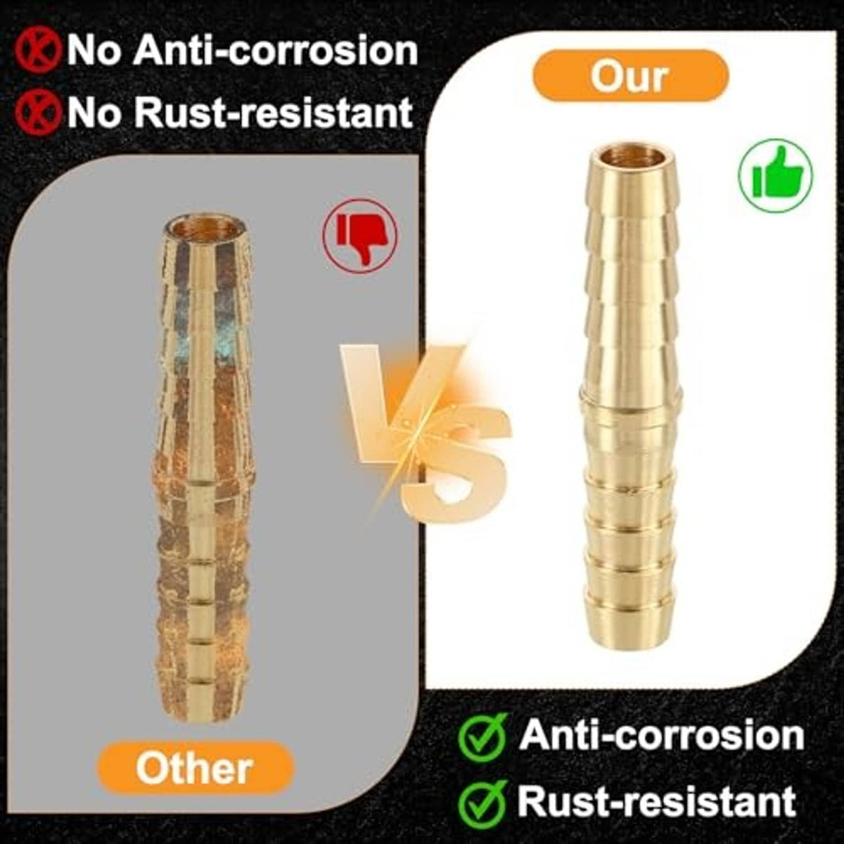 Brass hose barb fitting with threaded port, stacked barbs, and hex base