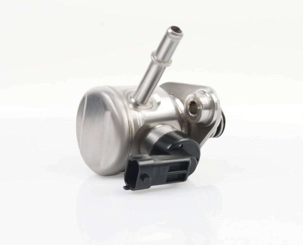 High pressure fuel pump with cylindrical housing and black electrical connector