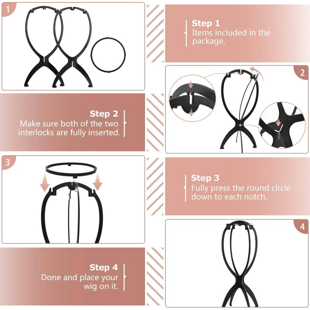 Wig head stand with included circular ring for assembly; black hourglass base