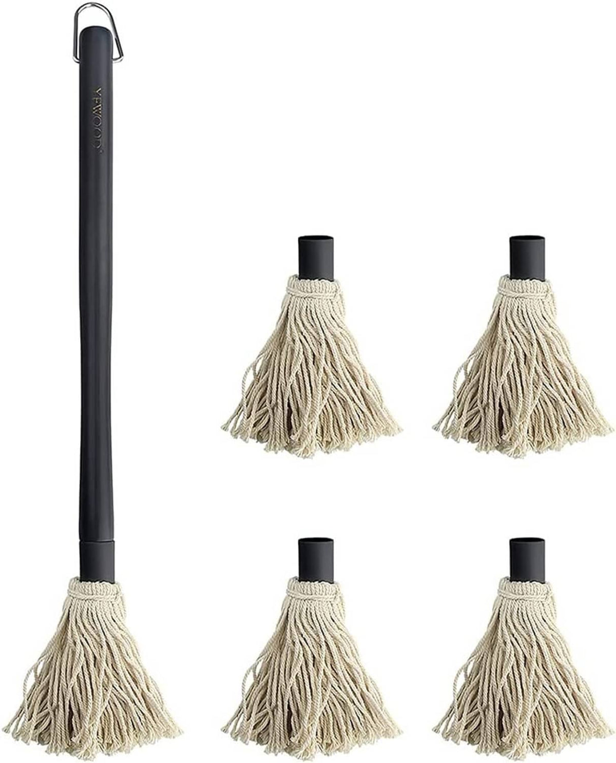 Grill basting mop with black long handle and six cream cotton tassel brush heads