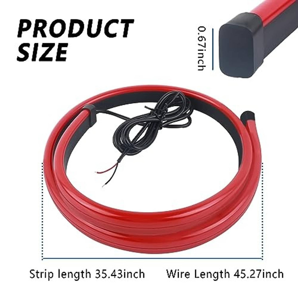 Red LED third brake light strip coil with attached black wiring and sealed end caps