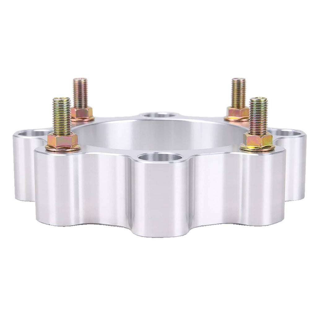 Single silver aluminum front wheel spacer with five gold-threaded studs on top