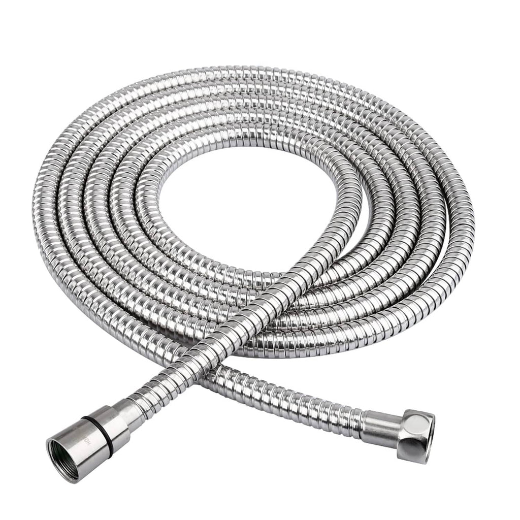 Stainless steel shower hose with coiled metal tubing and two end connectors