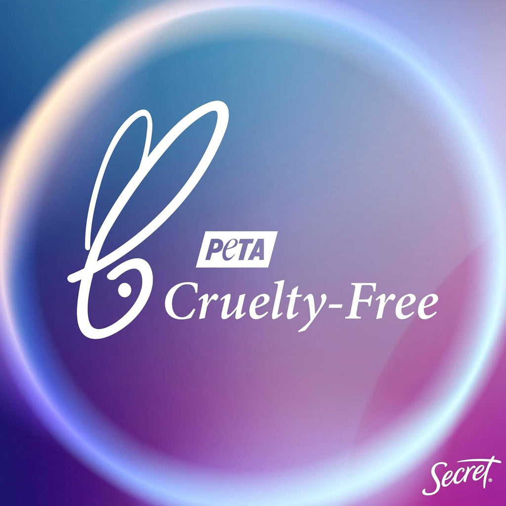 PETA Cruelty-Free badge with Secret branding