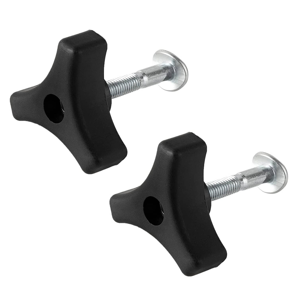 Black triangular lawn mower handle knob set with silver bolt and nut pieces
