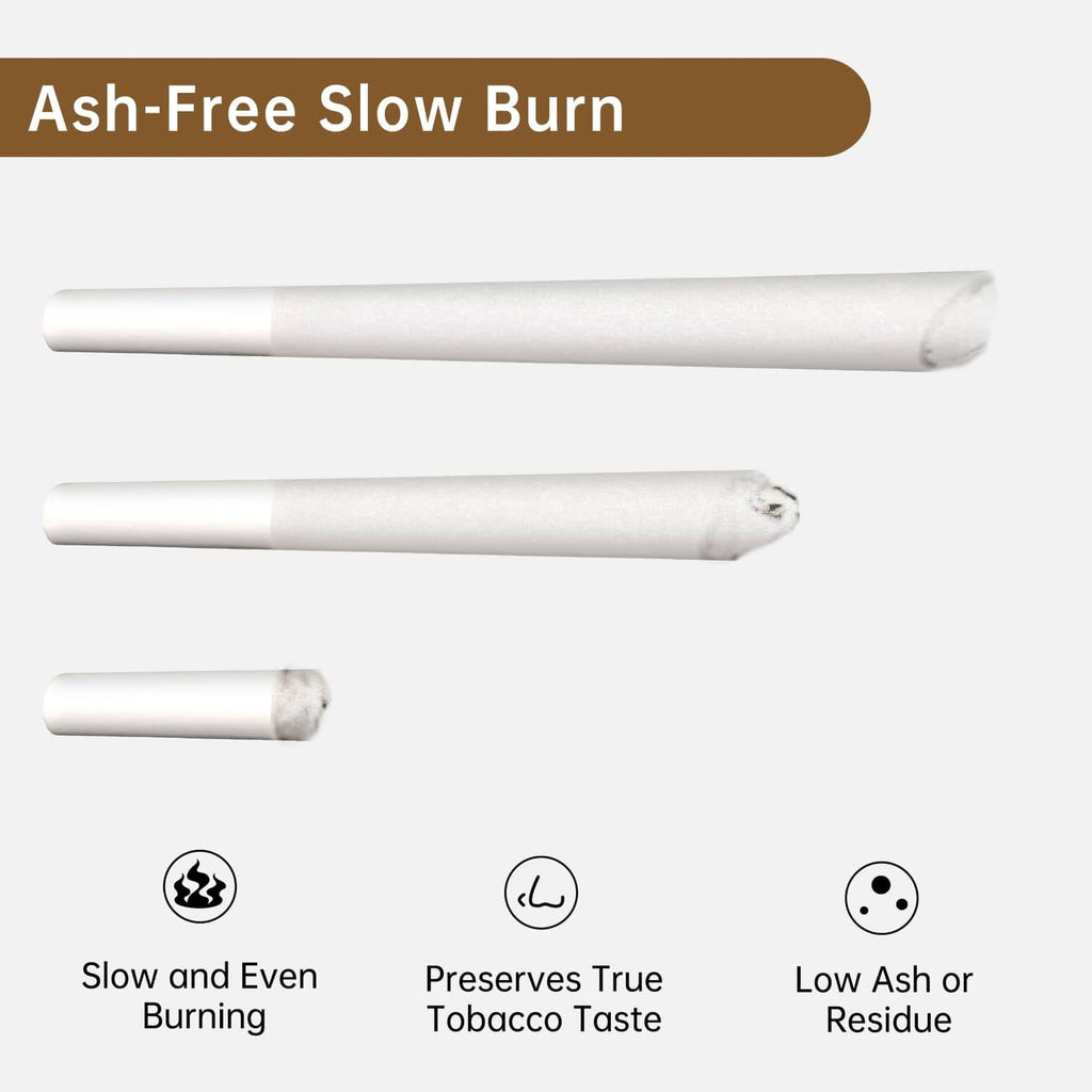 White pre-rolled cones with burn-residue comparison and cone samples