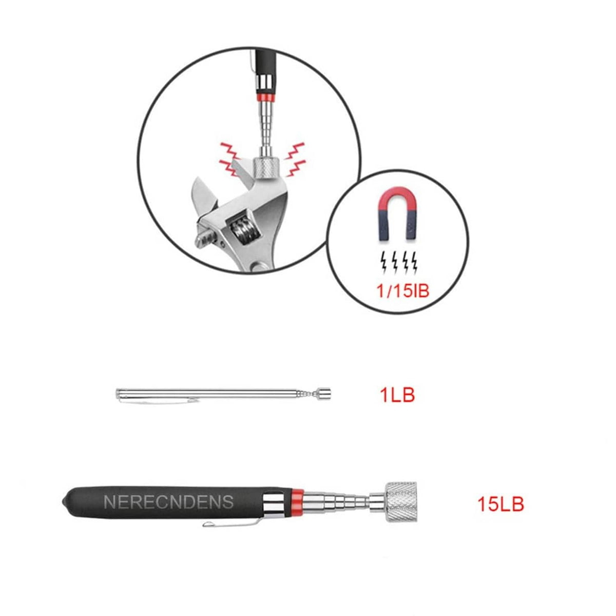 Extendable magnetic pick-up tool with gripper tip and telescoping shaft