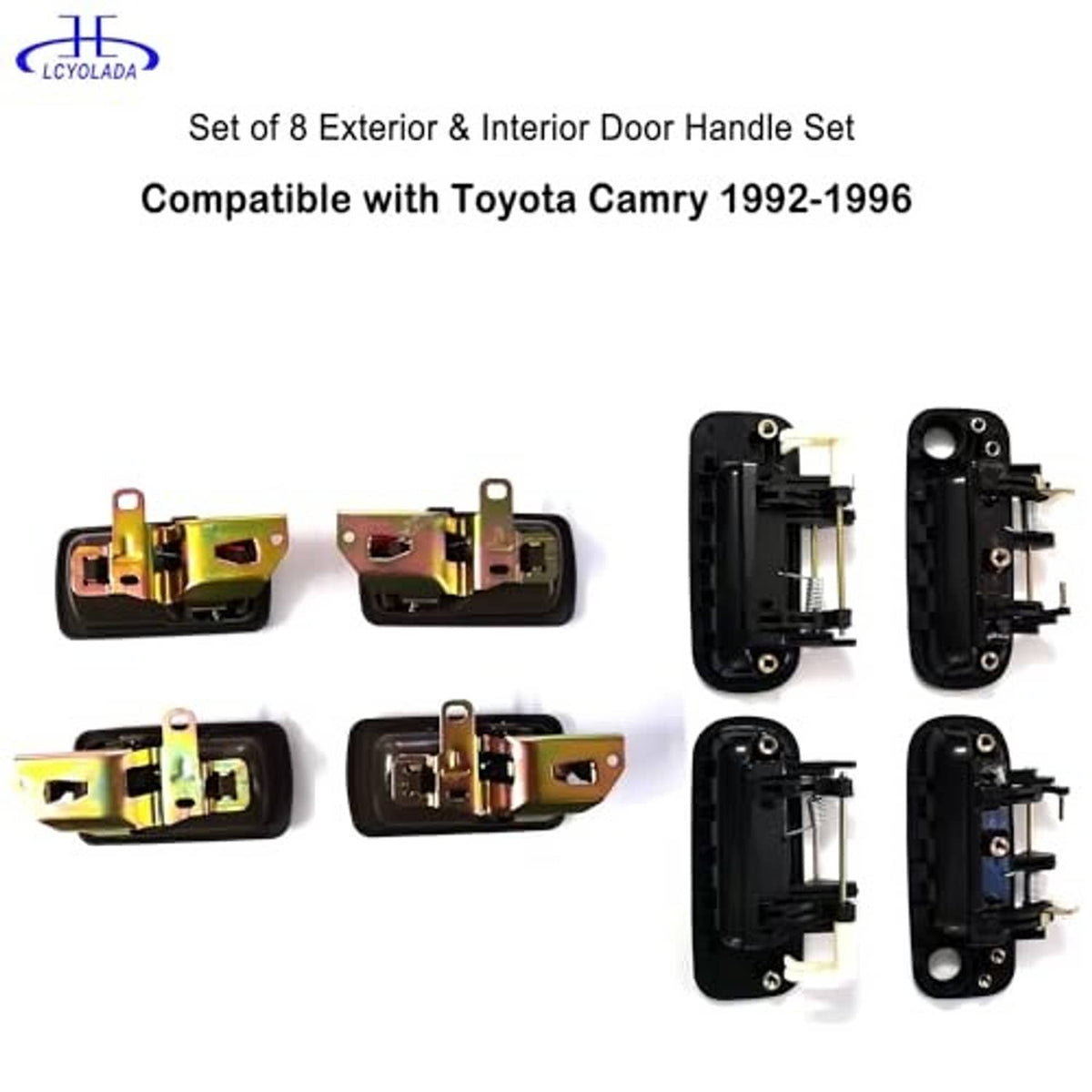 Set of 8 door handle latch mechanisms, showing inner parts in black and gold tones