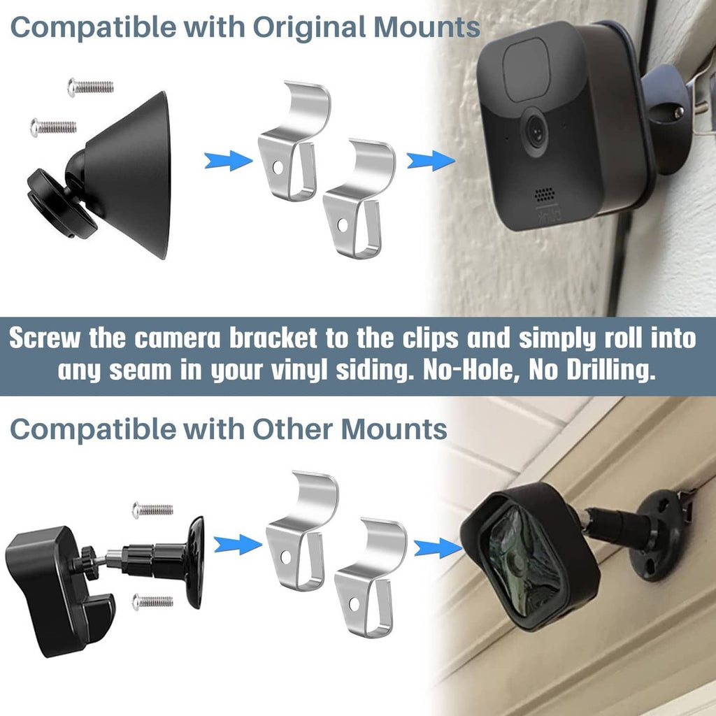 Silver siding screw clips with clamp design and screws for roll-in installation on vinyl siding