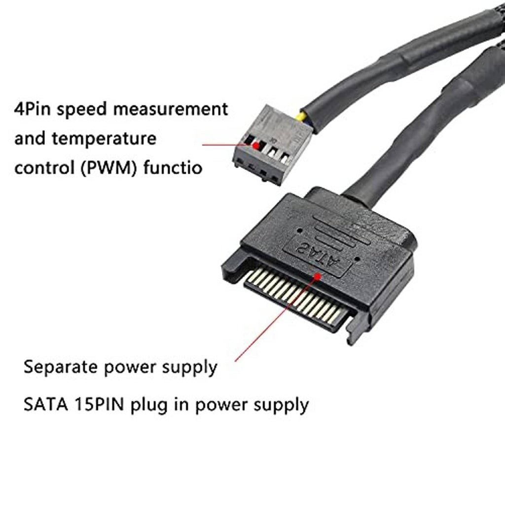 Gray 4-pin PWM fan adapter with SATA 15-pin power connector