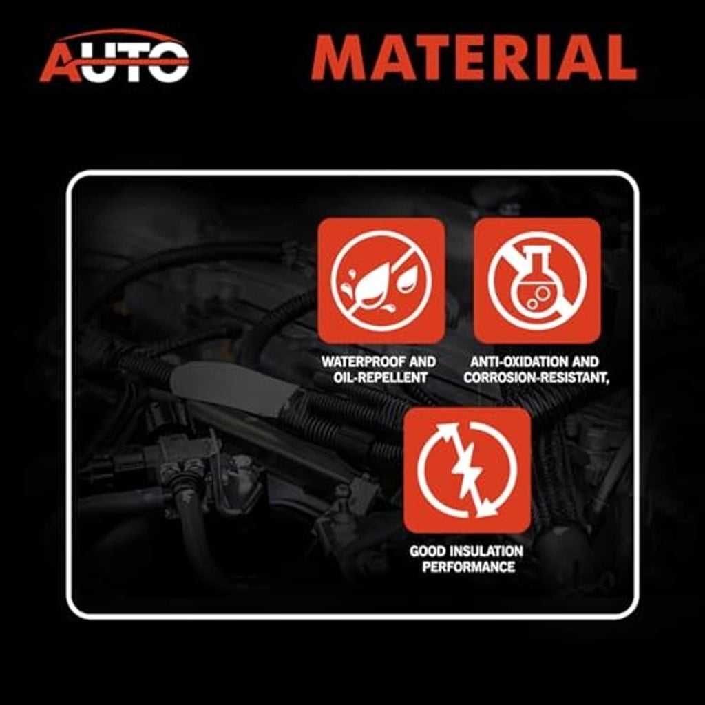 Headlight wiring harness material and protection feature graphic with icons