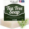 Tea tree soap bar package, dark green label and white wrapper, 5 oz