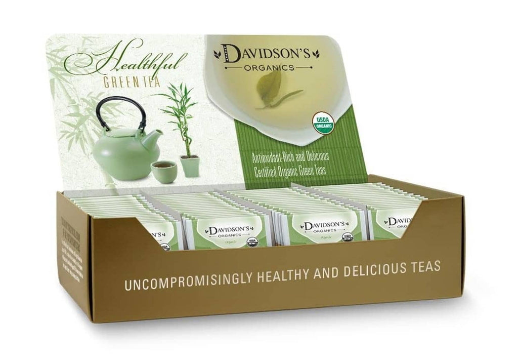 Davidson's organic lemon ginseng green tea bags box with folded cartons