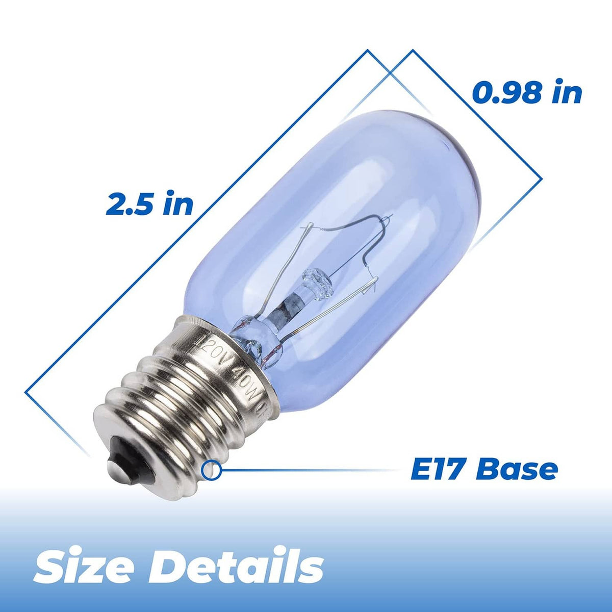 Refrigerator light bulb replacement, blue glass T8 bulb with E17 base, 2.5 in