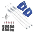 Tire lever tool set with two curved blue grips and two chrome spoon levers