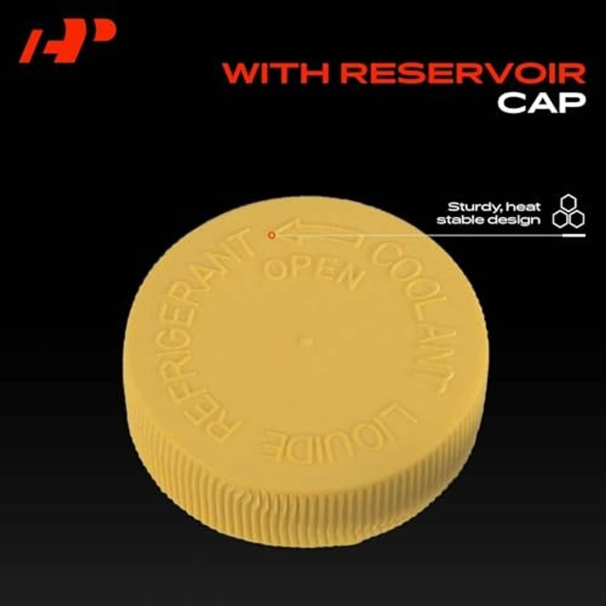 Engine coolant recovery reservoir cap, yellow top on white tank