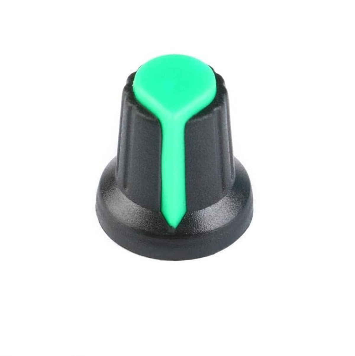Potentiometer knob switch cap with black base and green top