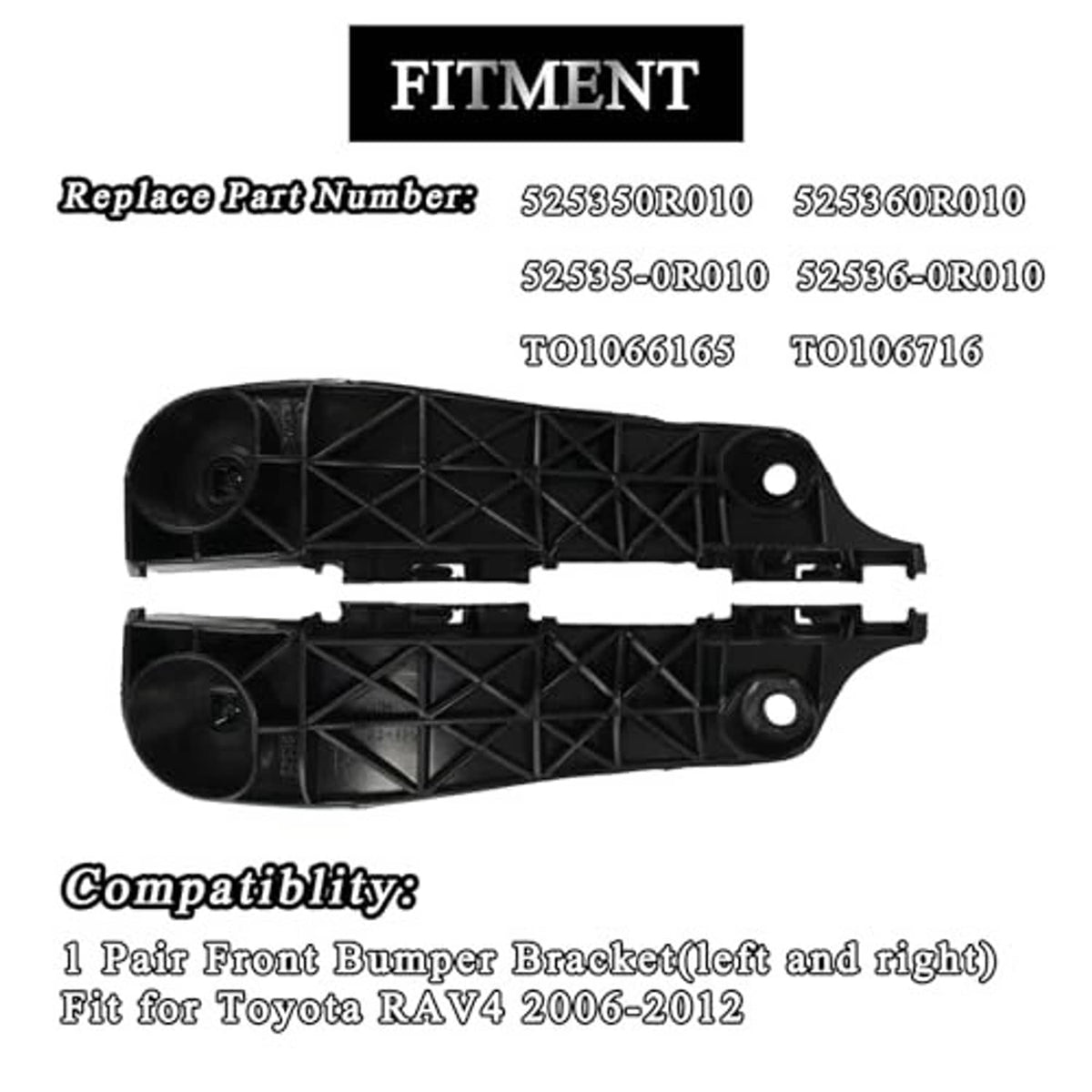 Black plastic front bumper bracket supports, showing cross-pattern ribs and mounting points