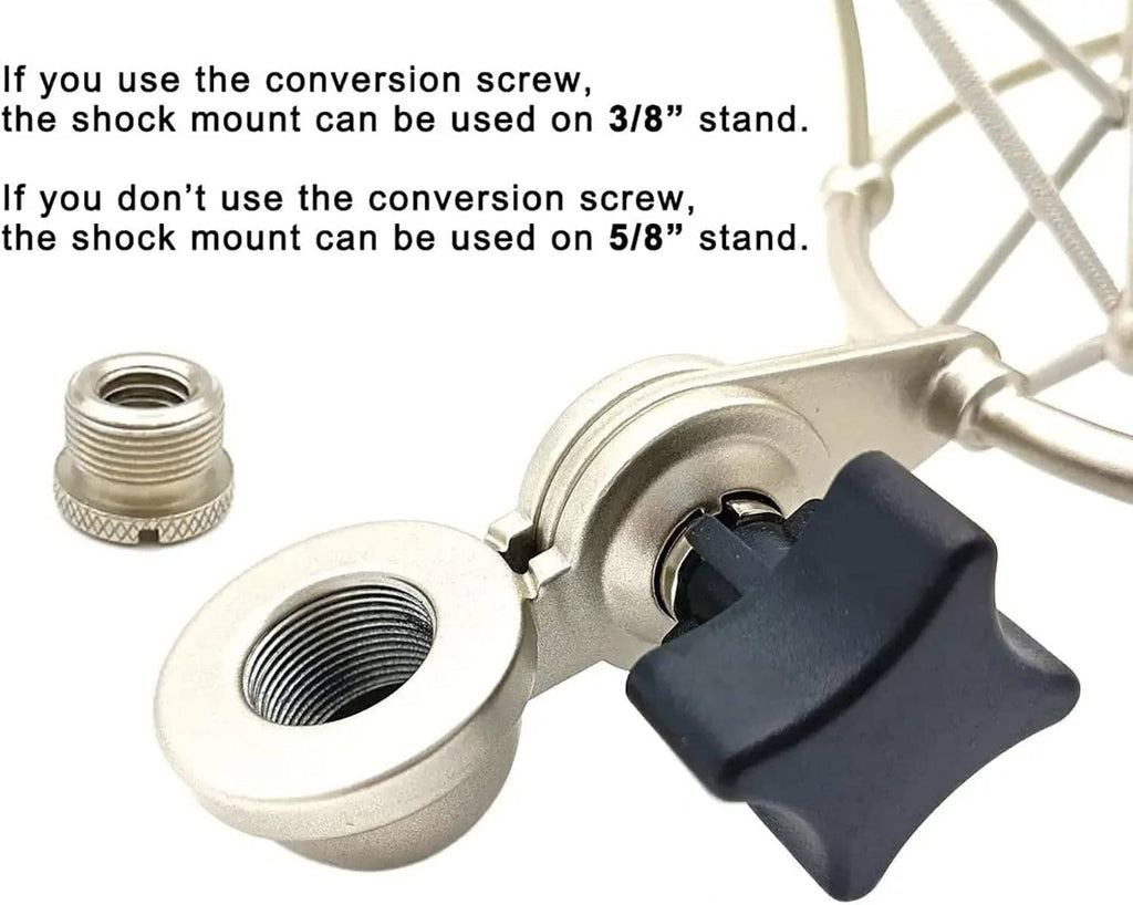Silver shockmount conversion screw and threaded connector for microphone stand