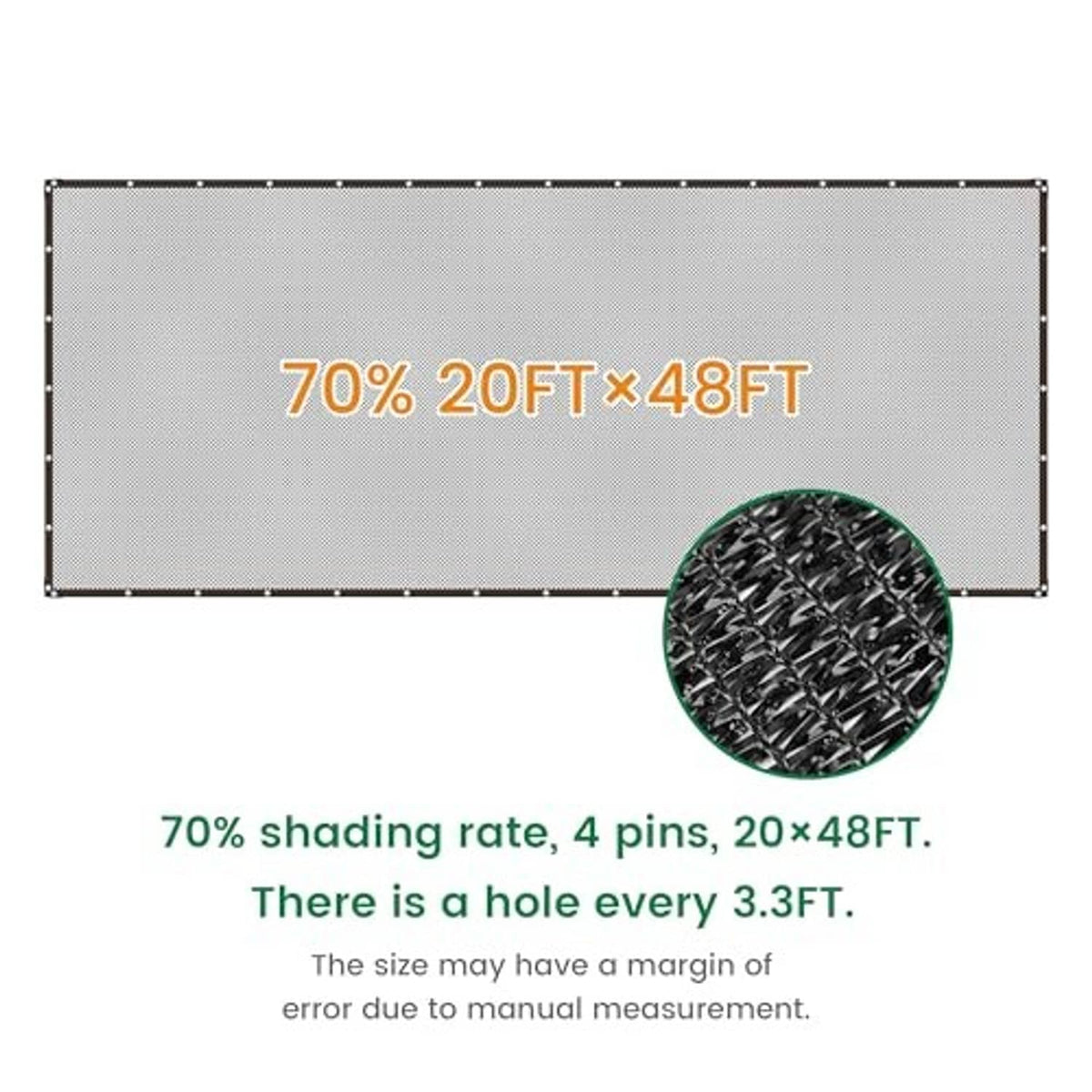 Black shade cloth panel with reinforced perimeter grommets and visible mesh weave detail.