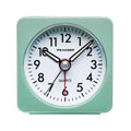 Peakeep travel alarm clock in mint teal, square case with quartz analog dial
