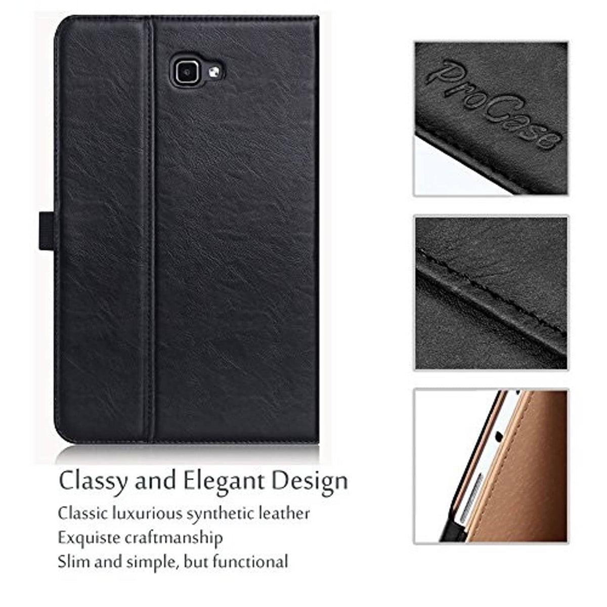Procase leather tablet case with camera cutout and embossed branding, black