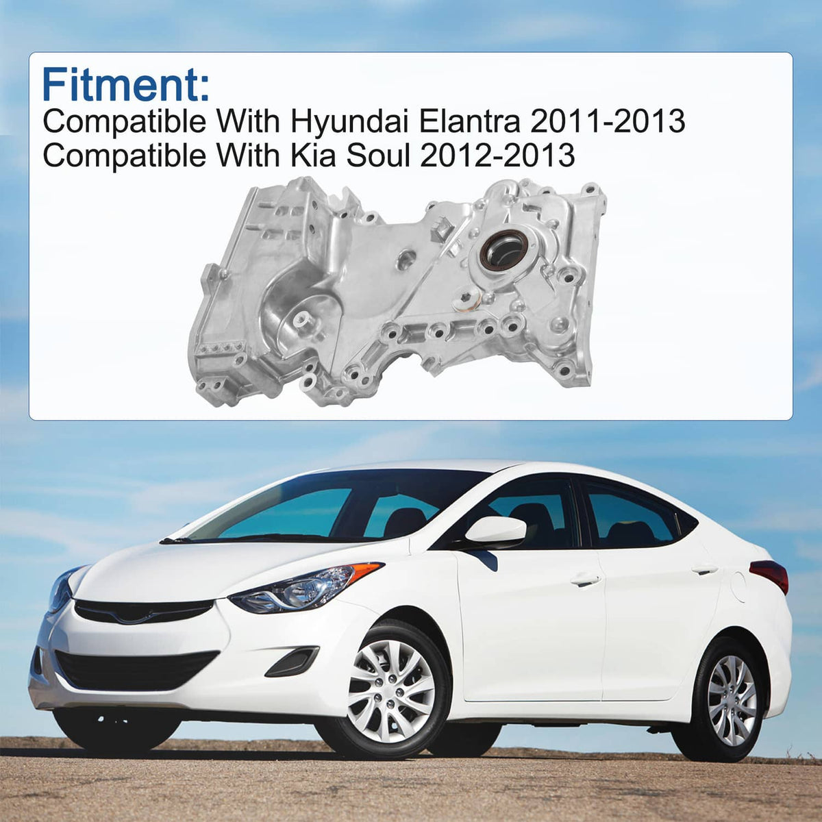 Engine timing chain cover, silver aluminum with central round opening