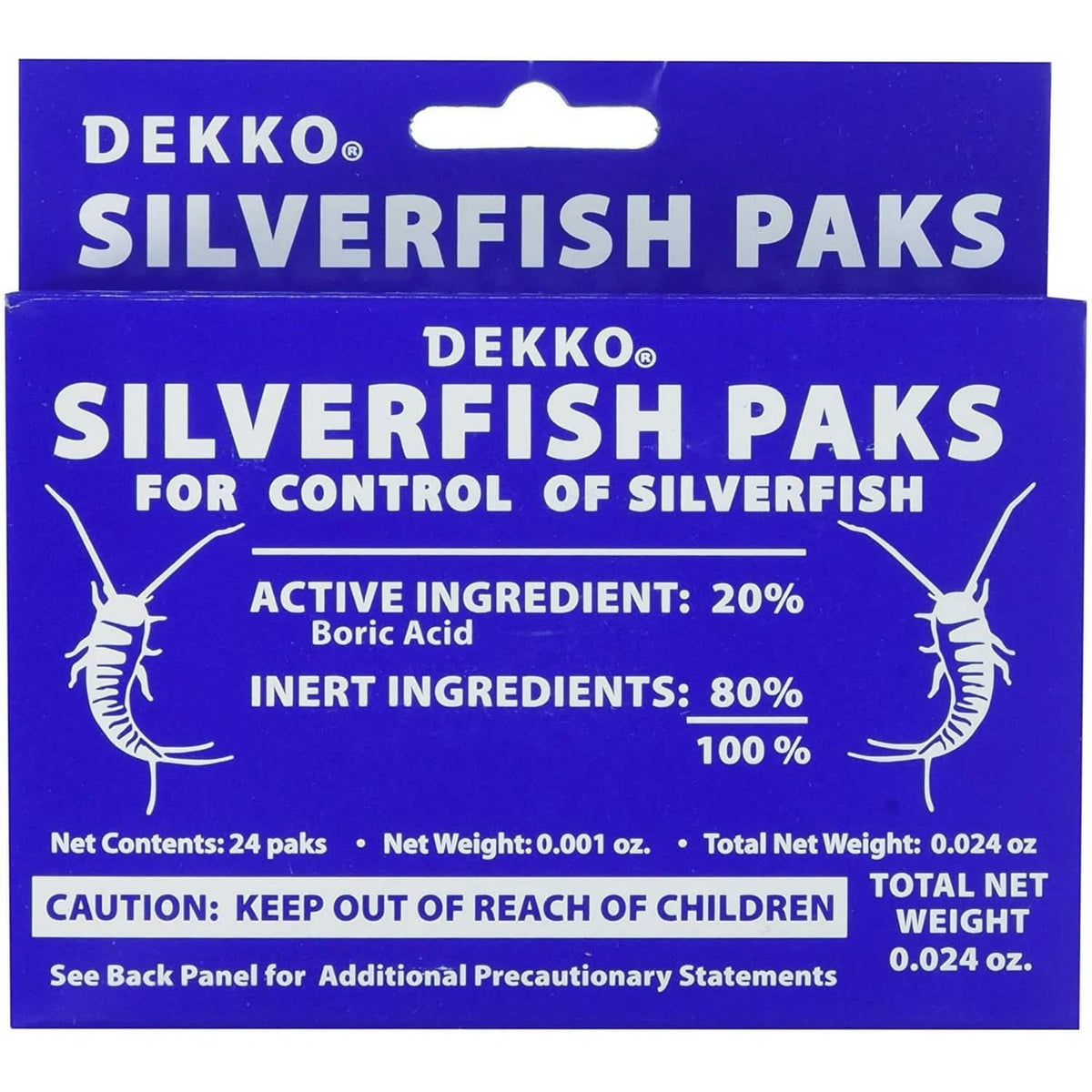 DEKKO Silverfish Paks box front with silverfish control label