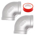 304 stainless steel 1-inch 90° elbow fitting, female NPT ports, with red sealing tape