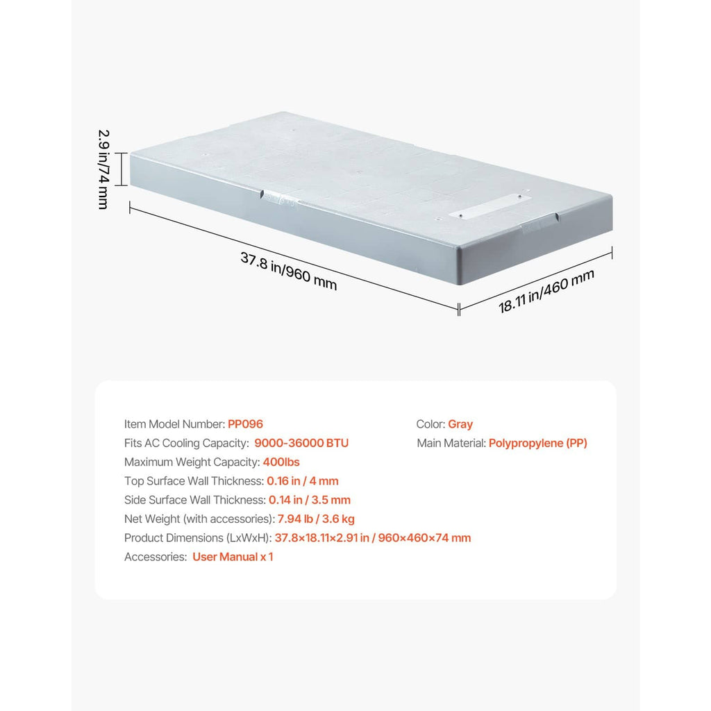 Gray anti-vibration outdoor pad with dimensions and mounting hole positions