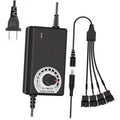 Black 12V PWM PC fan hub controller with knob and multiple cable leads