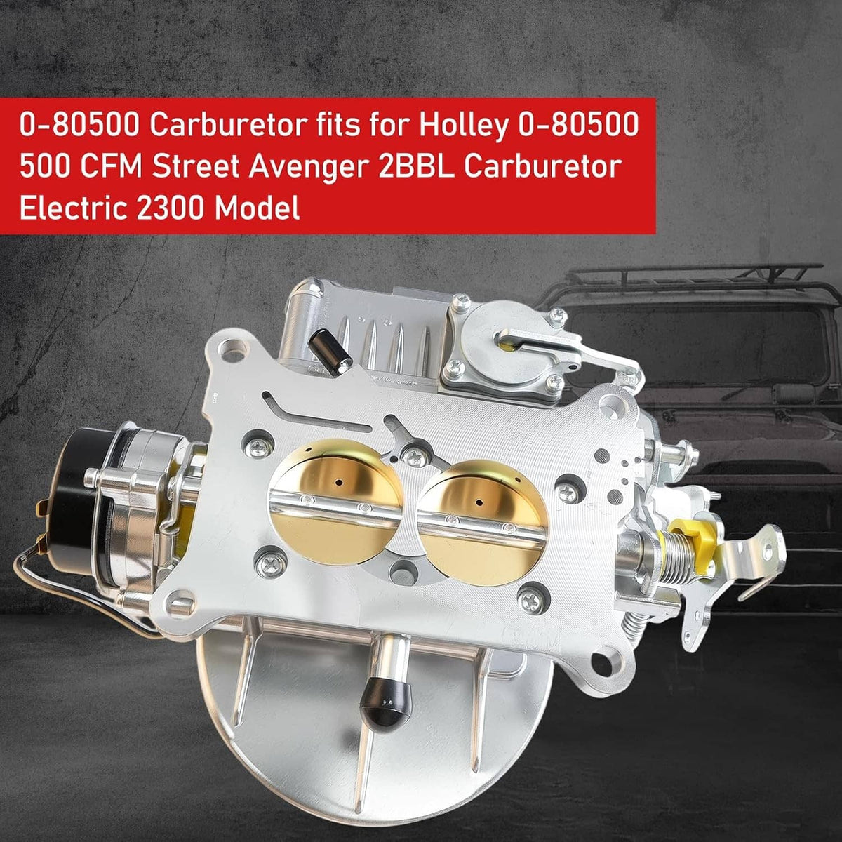 Electric-choke 2BBL carburetor with mounting plate, silver aluminum body