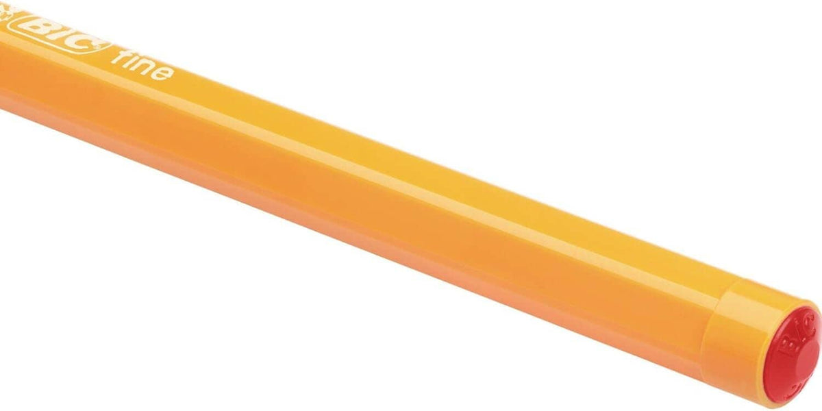 Orange pen barrel with red end cap, fine tip