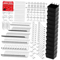Pegboard hook set with silver hooks and assorted black organizer trays
