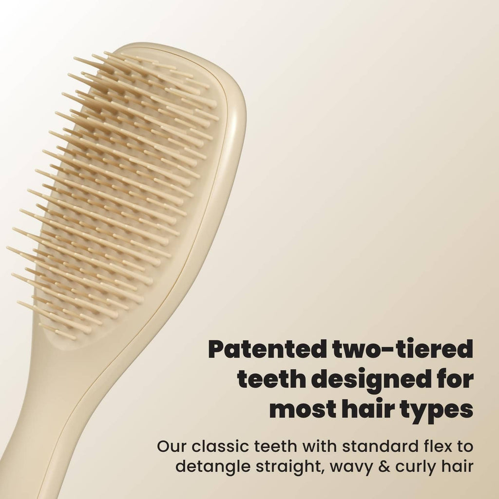 Cream mini detangling hair brush with two-tier plastic teeth
