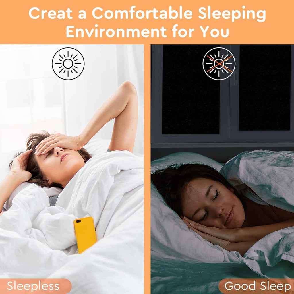Blackout window film helps create a darker sleeping environment