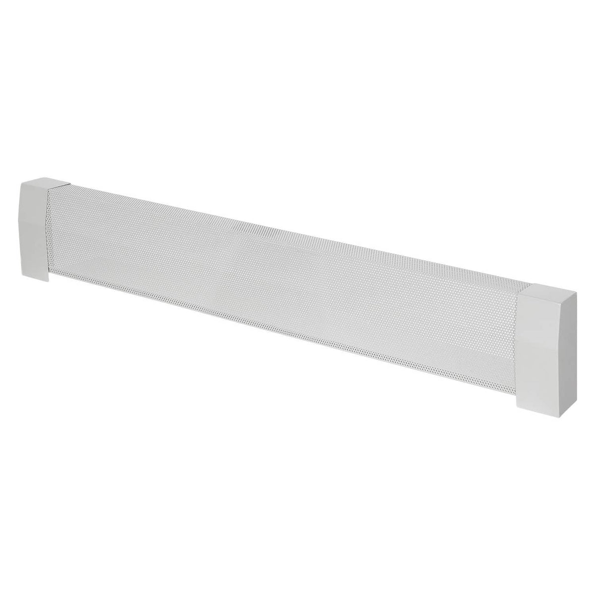 White baseboard heater cover with textured vented face and two end brackets