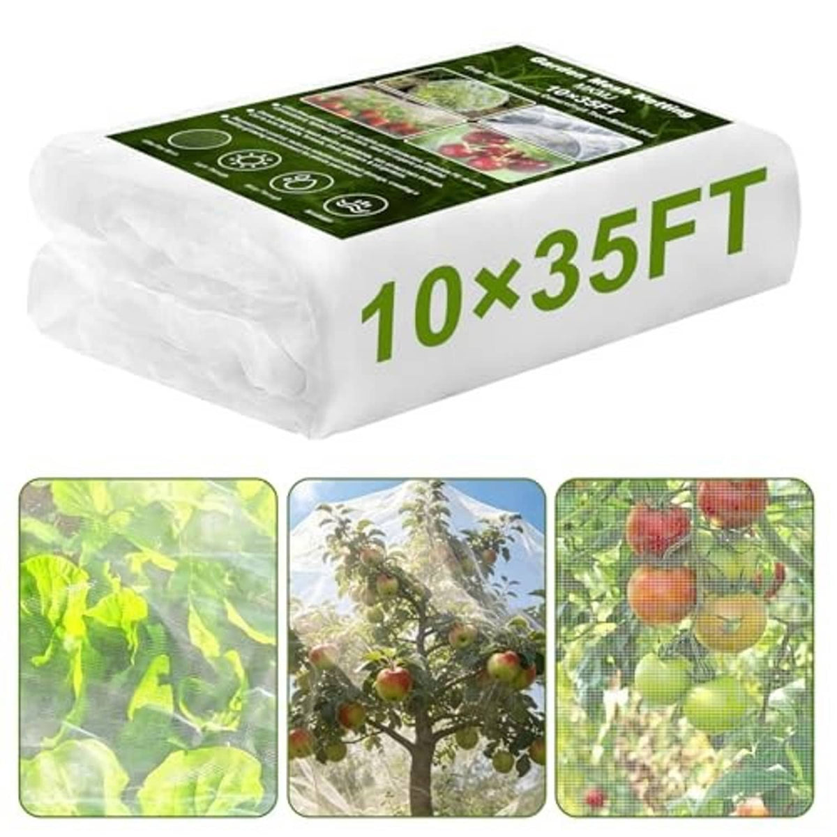 Folded white ultra-fine garden netting sheet, 10x35ft size pest barrier