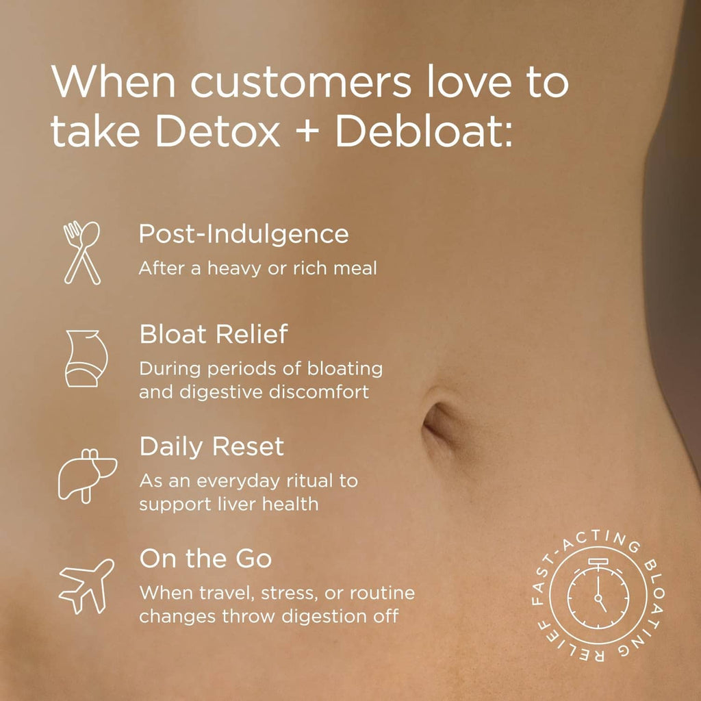 Torso infographic with customer use icons and “fast-acting” seal