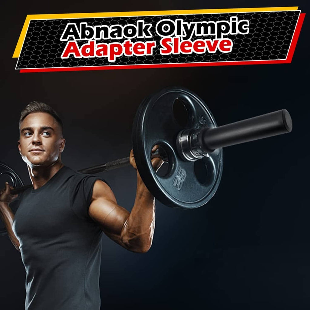 Olympic adapter sleeve fitted to a barbell weight plate post.