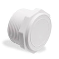 White PVC male threaded pipe end cap, MNPT 3/4, with circular sealing face